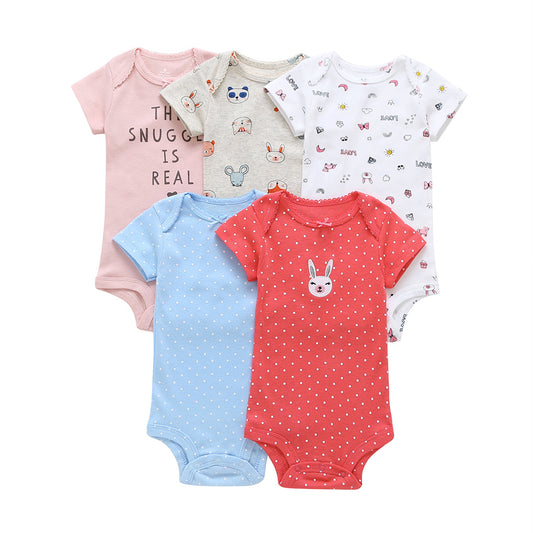 Summer baby cotton short-sleeved mixed color haze triangle romper 5 five-piece suit