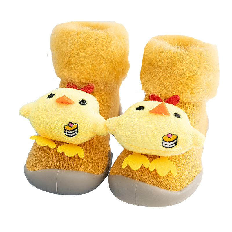 Autumn and Winter baby cartoon doll in tube flanging toddler winter thickening warm high-top socks and shoes non-slip let go