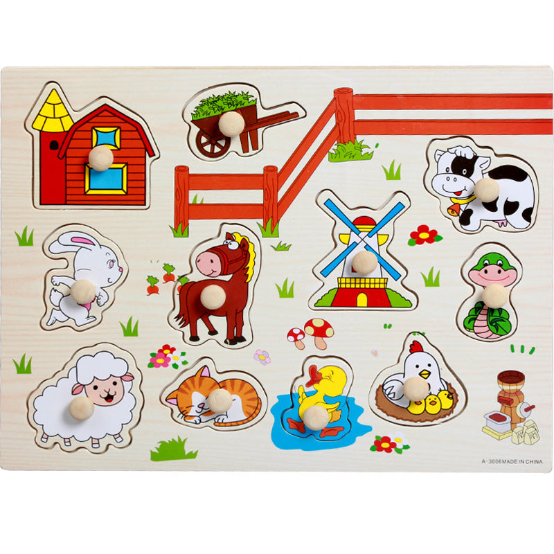 Animal digital letter hand grab board jigsaw puzzle 1-3-4 years old intellectual baby wooden toy