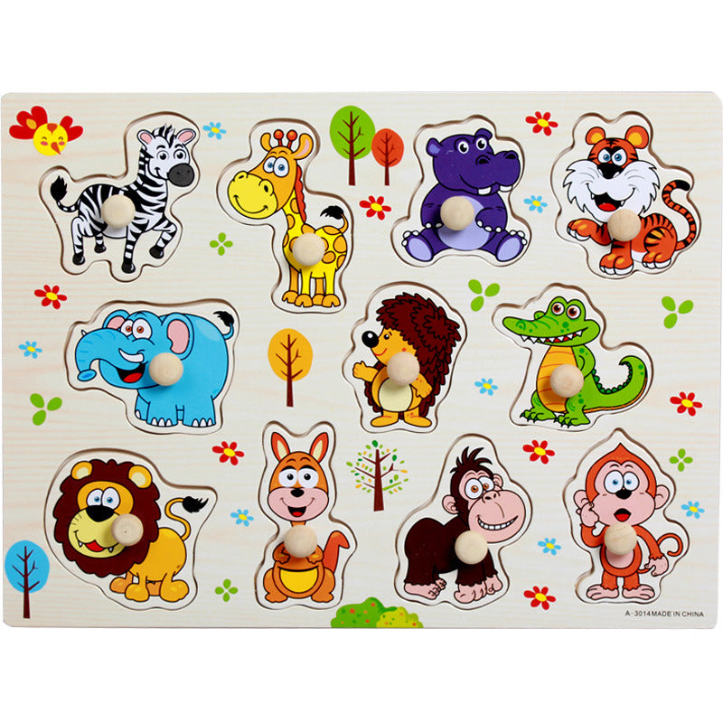 Animal digital letter hand grab board jigsaw puzzle 1-3-4 years old intellectual baby wooden toy