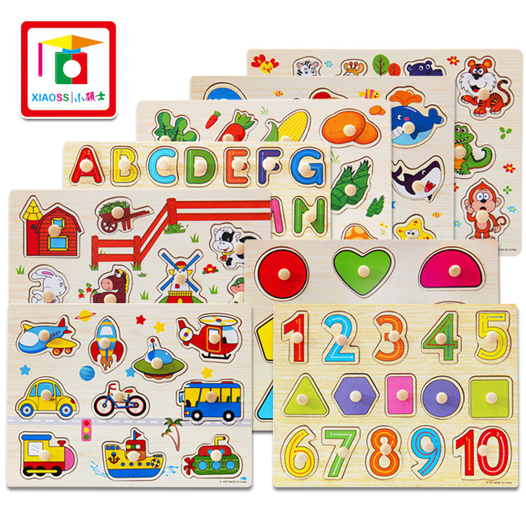 Animal digital letter hand grab board jigsaw puzzle 1-3-4 years old intellectual baby wooden toy