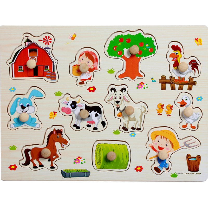 Animal digital letter hand grab board jigsaw puzzle 1-3-4 years old intellectual baby wooden toy