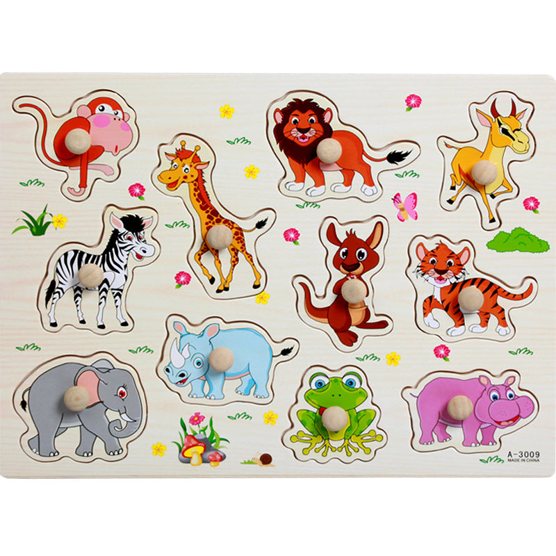 Animal digital letter hand grab board jigsaw puzzle 1-3-4 years old intellectual baby wooden toy