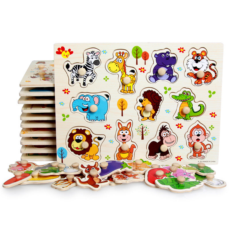 Animal digital letter hand grab board jigsaw puzzle 1-3-4 years old intellectual baby wooden toy