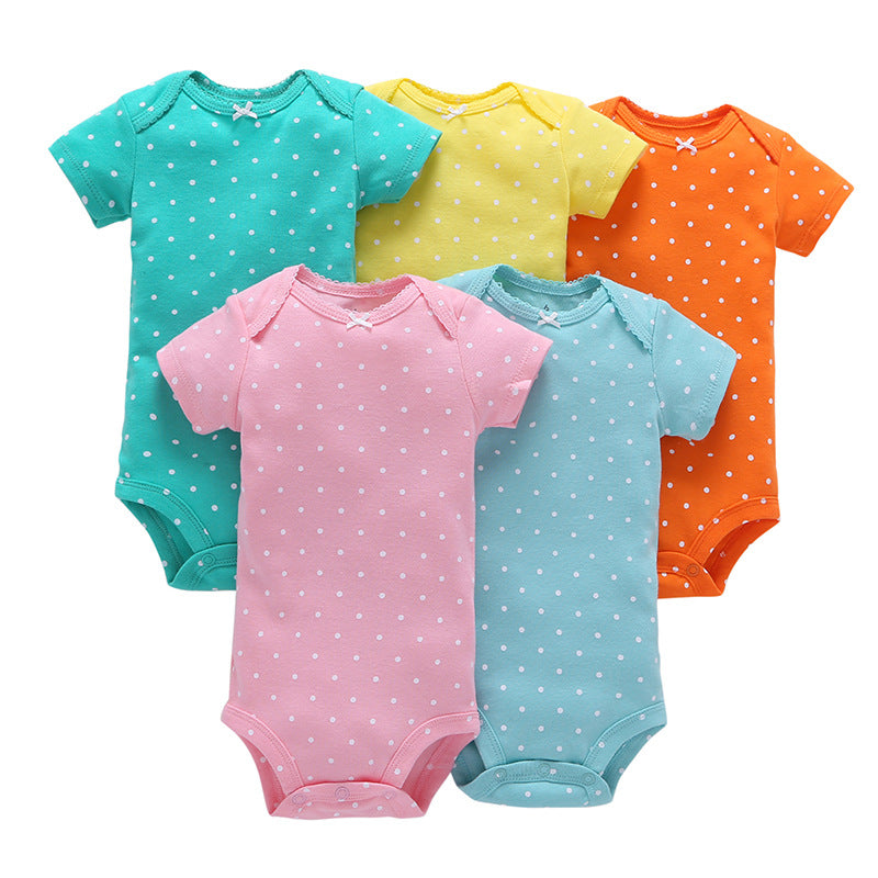 Summer baby cotton short-sleeved mixed color haze triangle romper 5 five-piece suit