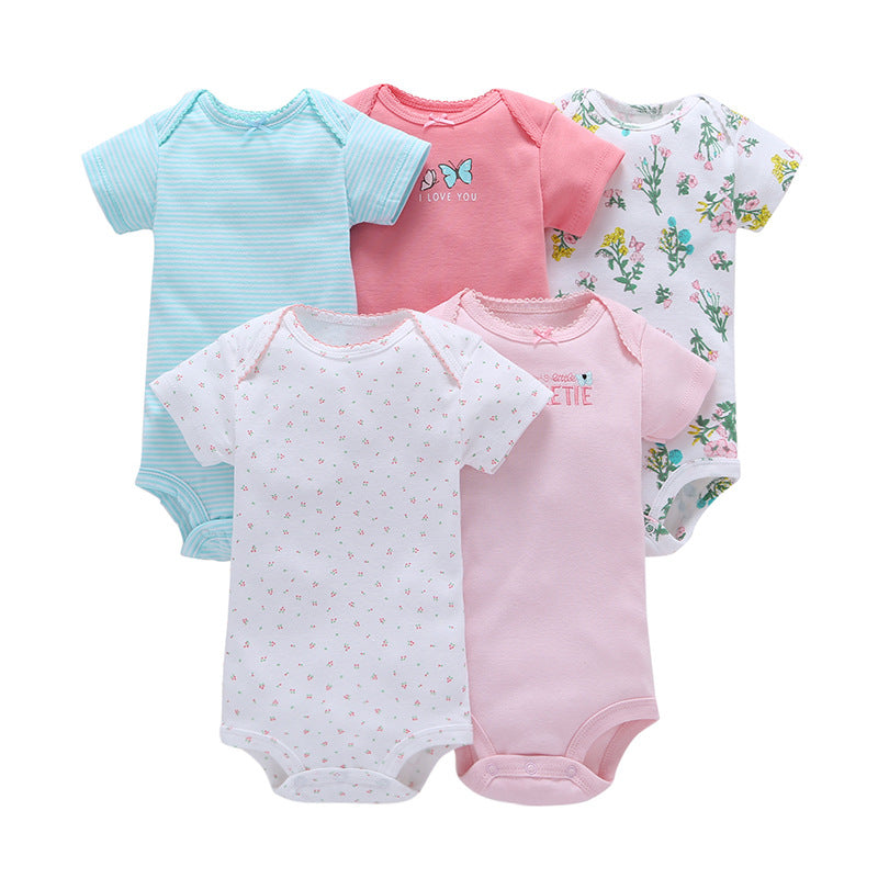 Summer baby cotton short-sleeved mixed color haze triangle romper 5 five-piece suit