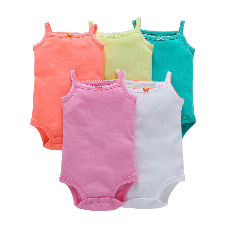 Summer baby cotton short-sleeved mixed color haze triangle romper 5 five-piece suit