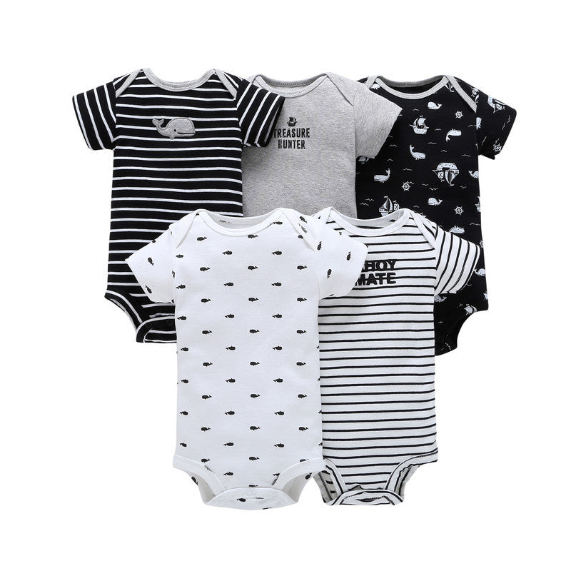 Summer baby cotton short-sleeved mixed color haze triangle romper 5 five-piece suit