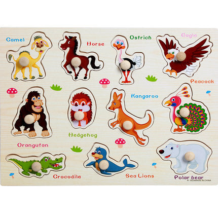 Animal digital letter hand grab board jigsaw puzzle 1-3-4 years old intellectual baby wooden toy