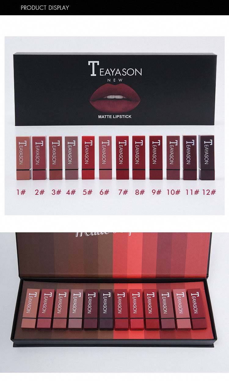 New set of box hard box 12 color square tube sexy red lipstick matte lipstick