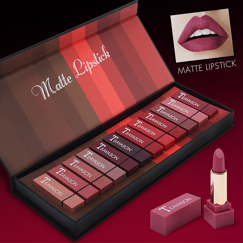 New set of box hard box 12 color square tube sexy red lipstick matte lipstick