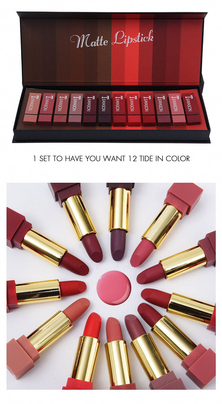 New set of box hard box 12 color square tube sexy red lipstick matte lipstick