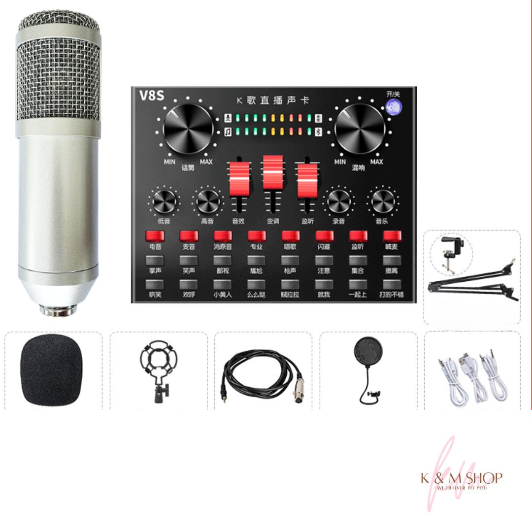 BM800 with reverberation condenser microphone free independent sound card free 48V phantom power set