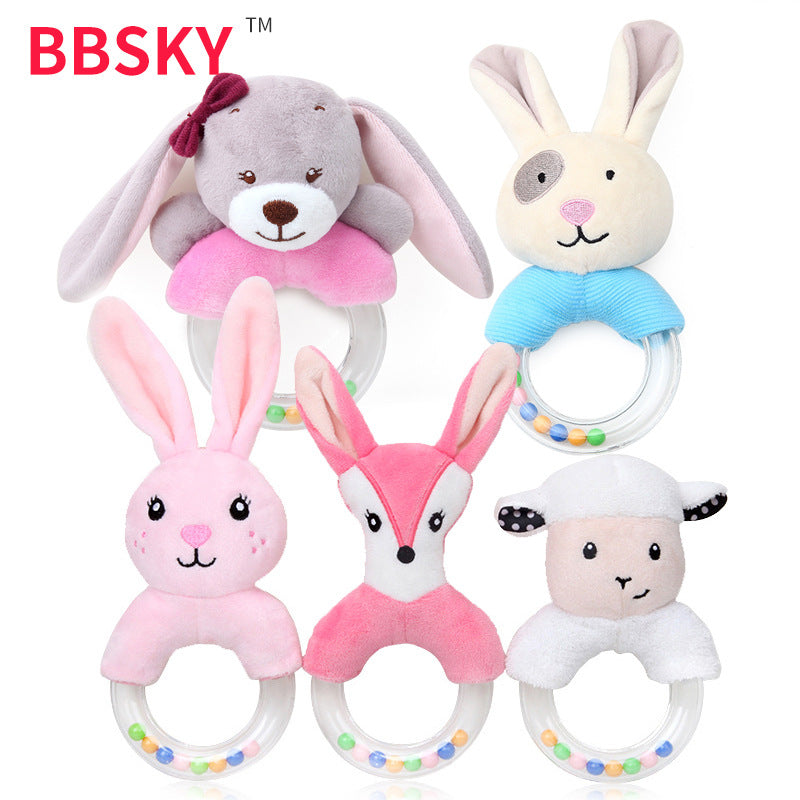 Cute creative cartoon rabbit fox sheep hand ring hand bell baby plush toy