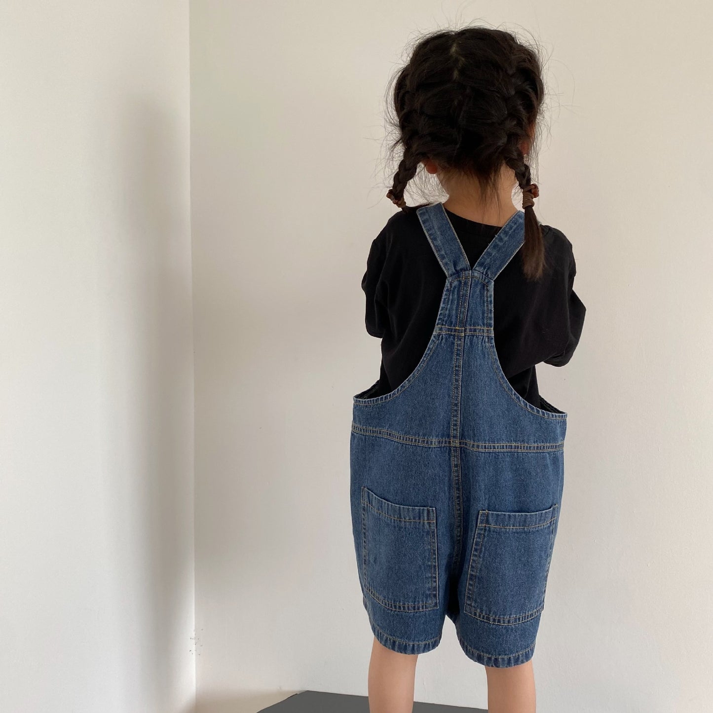 Korean new product children's thin denim suspenders overalls trousers