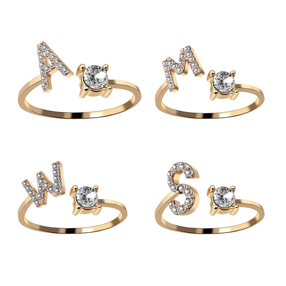 Ring Jewelry Creative Ladies Ring Adjustable Open Ring 26 Letter Ring