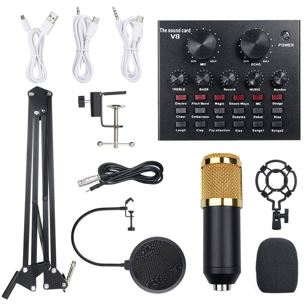 BM800 with reverberation condenser microphone free independent sound card free 48V phantom power set