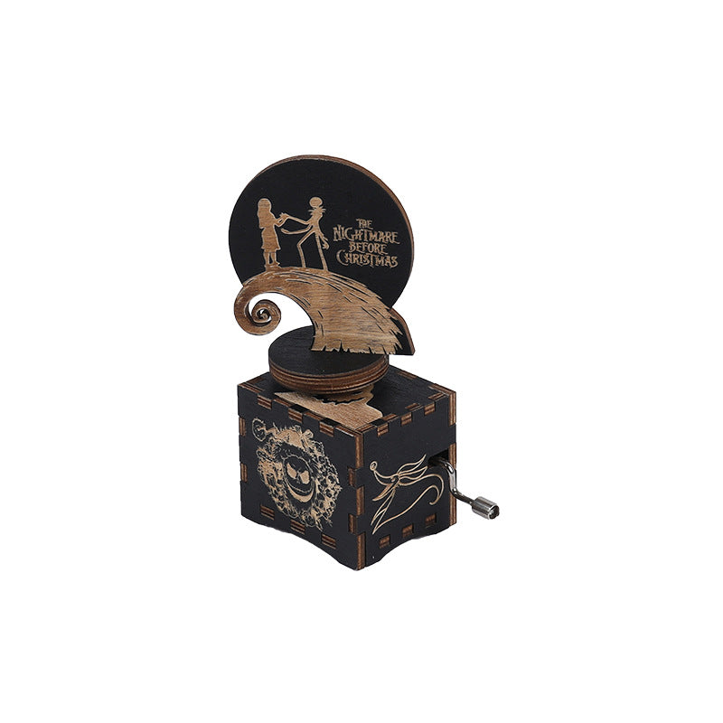 Halloween music box classical carving diy wooden hand-cranked music box boutique handicraft