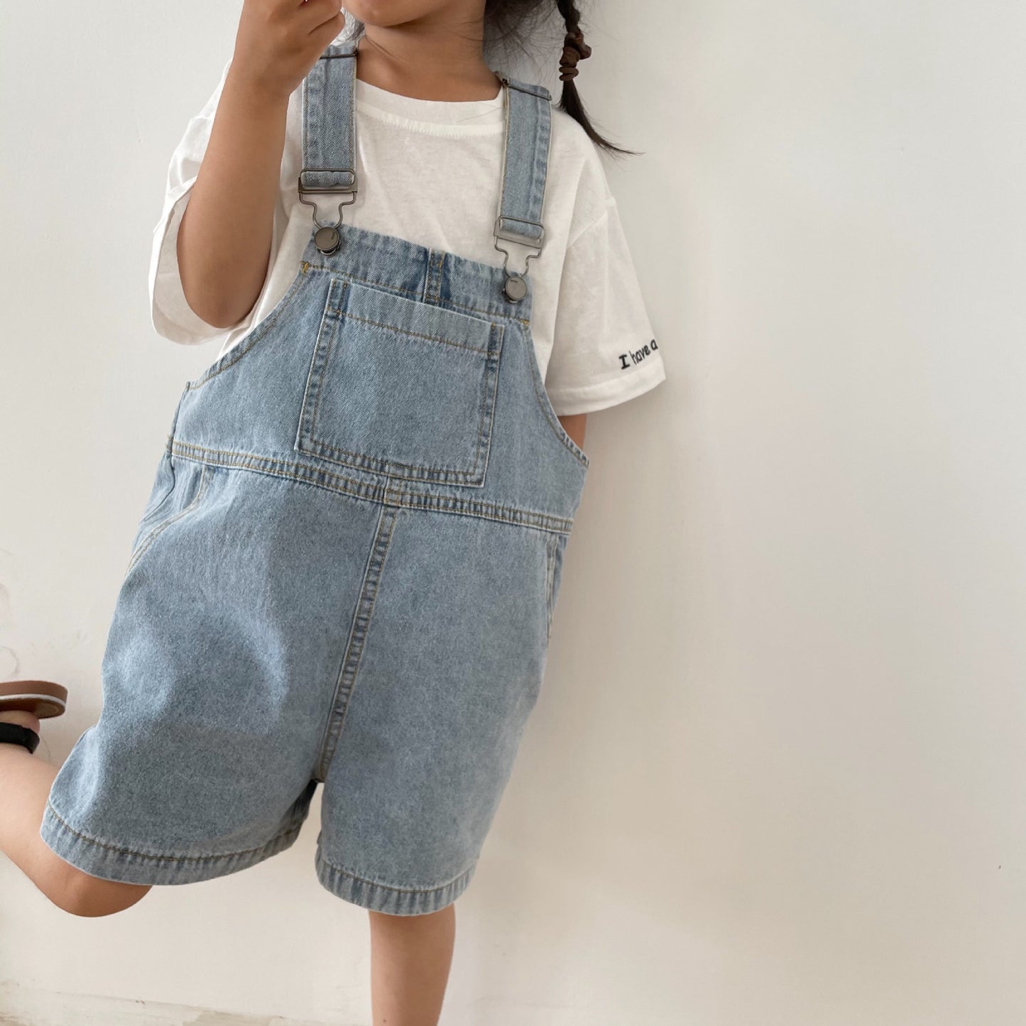 Korean new product children's thin denim suspenders overalls trousers