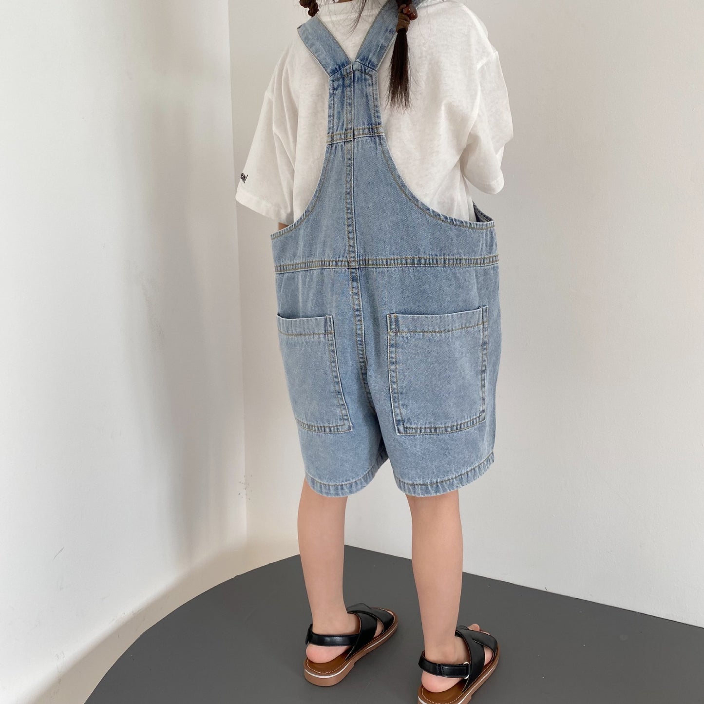 Korean new product children's thin denim suspenders overalls trousers