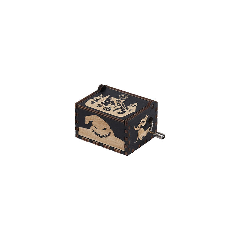 Halloween music box classical carving diy wooden hand-cranked music box boutique handicraft