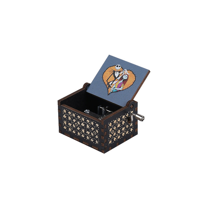 Halloween music box classical carving diy wooden hand-cranked music box boutique handicraft