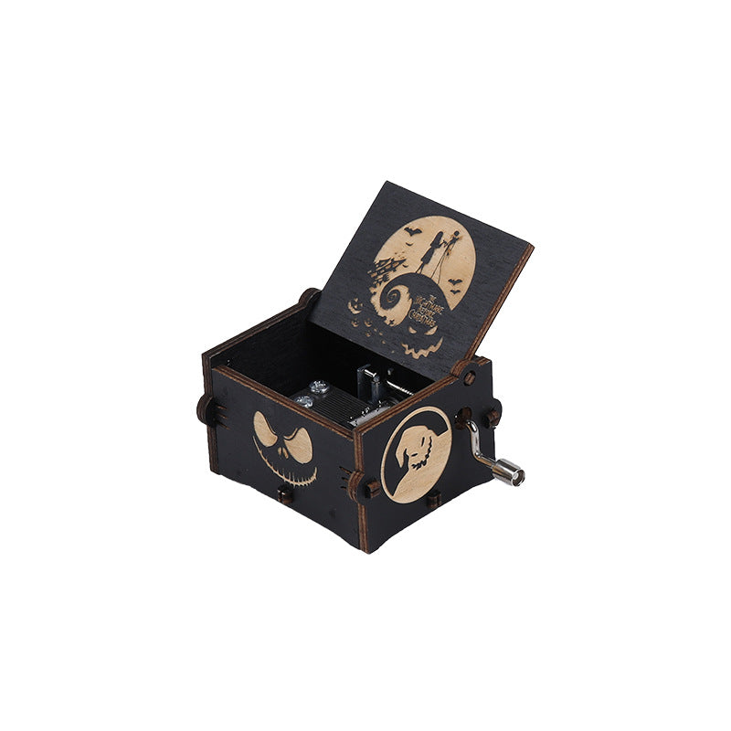 Halloween music box classical carving diy wooden hand-cranked music box boutique handicraft