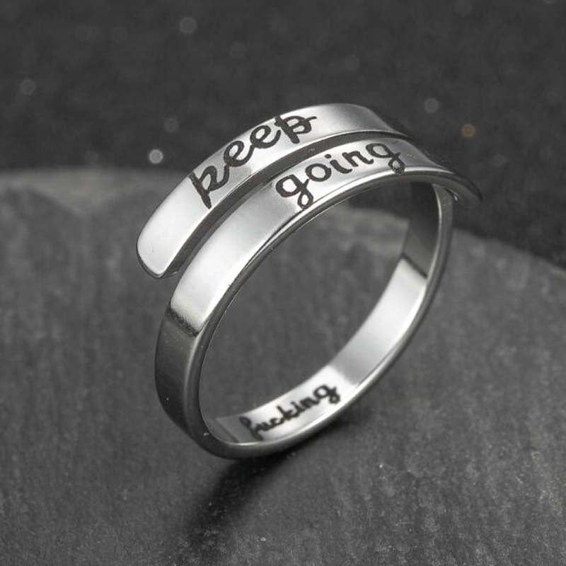 Open ring letter ring lettering double ring punk stainless steel ring