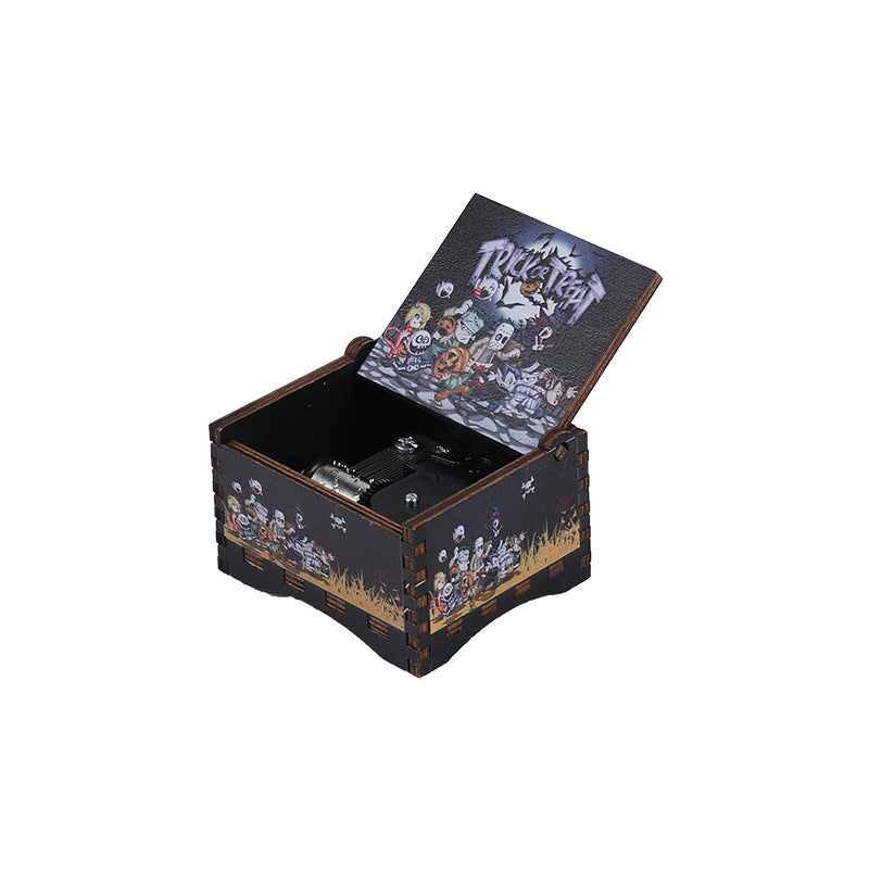 Halloween music box classical carving diy wooden hand-cranked music box boutique handicraft