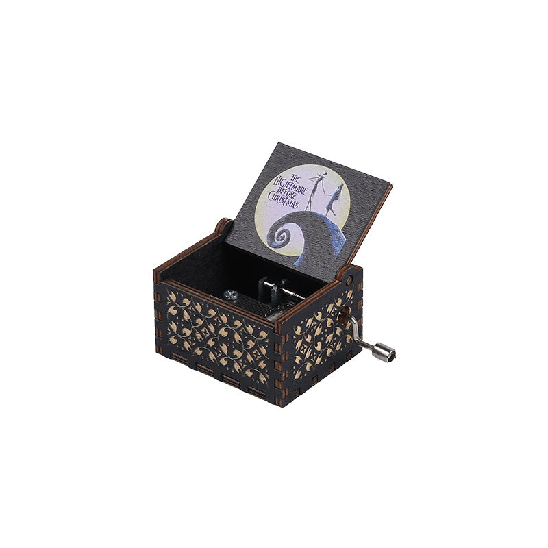 Halloween music box classical carving diy wooden hand-cranked music box boutique handicraft