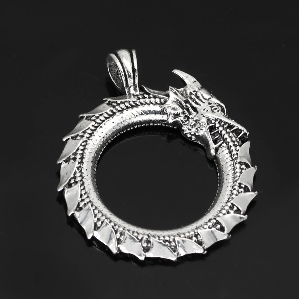 Ouroboros eat their own tail necklace men's dragon necklace oxide dragon pendant large dragon necklace silver myth necklace