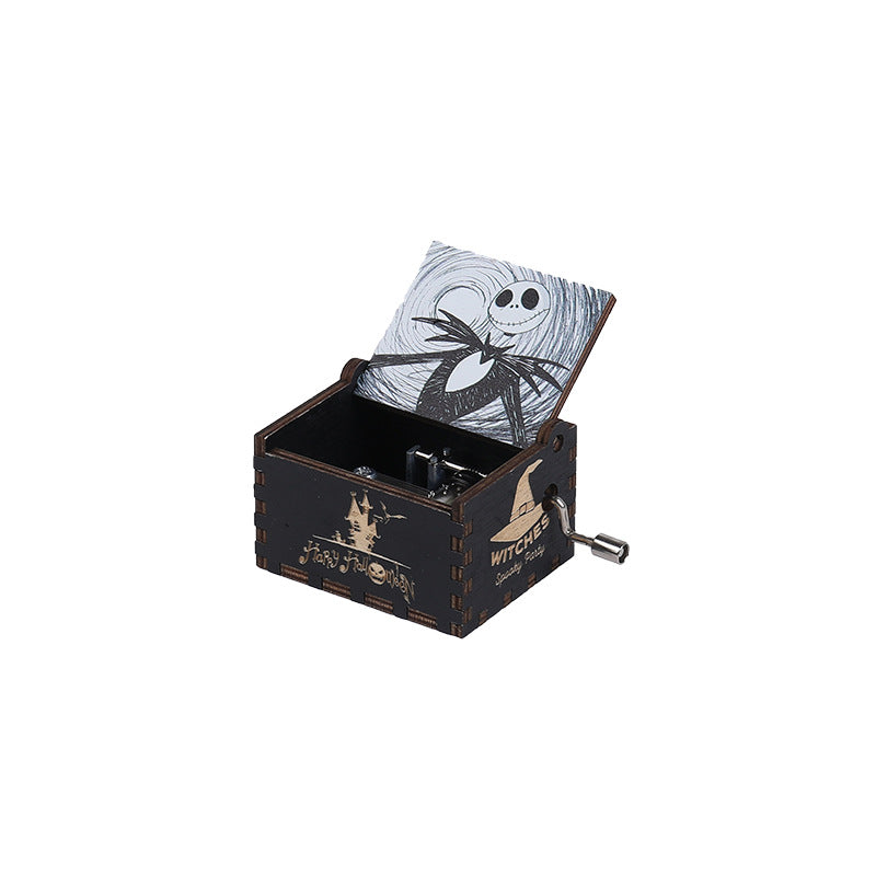 Halloween music box classical carving diy wooden hand-cranked music box boutique handicraft