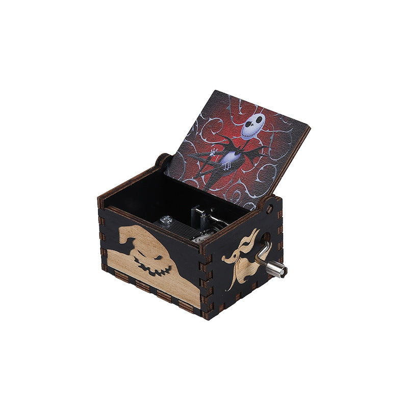 Halloween music box classical carving diy wooden hand-cranked music box boutique handicraft