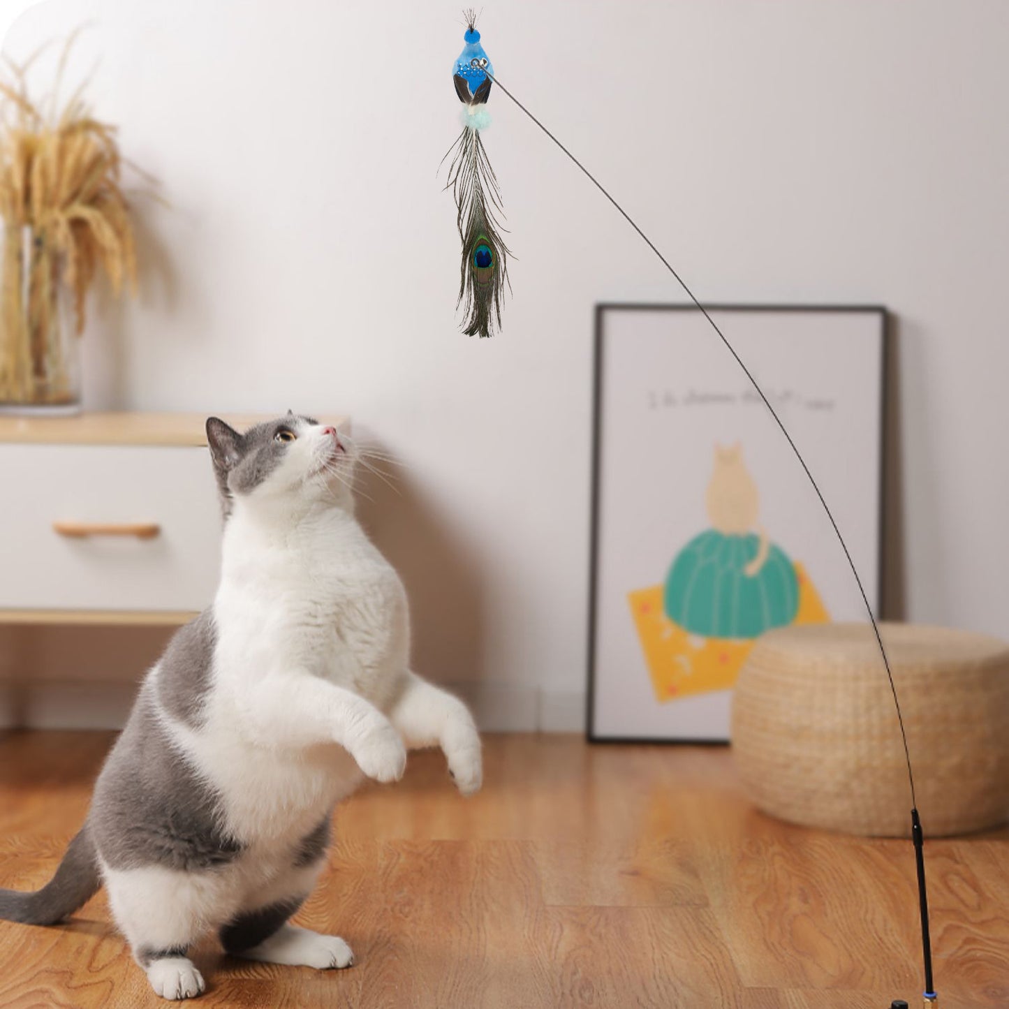 Bird Feather Automatic Cat Flirting Stick Long Rod Cat Bell Suction Cup Cat Toy Durable Cat Supplies Self-Enjoyment and Relief from Boredom