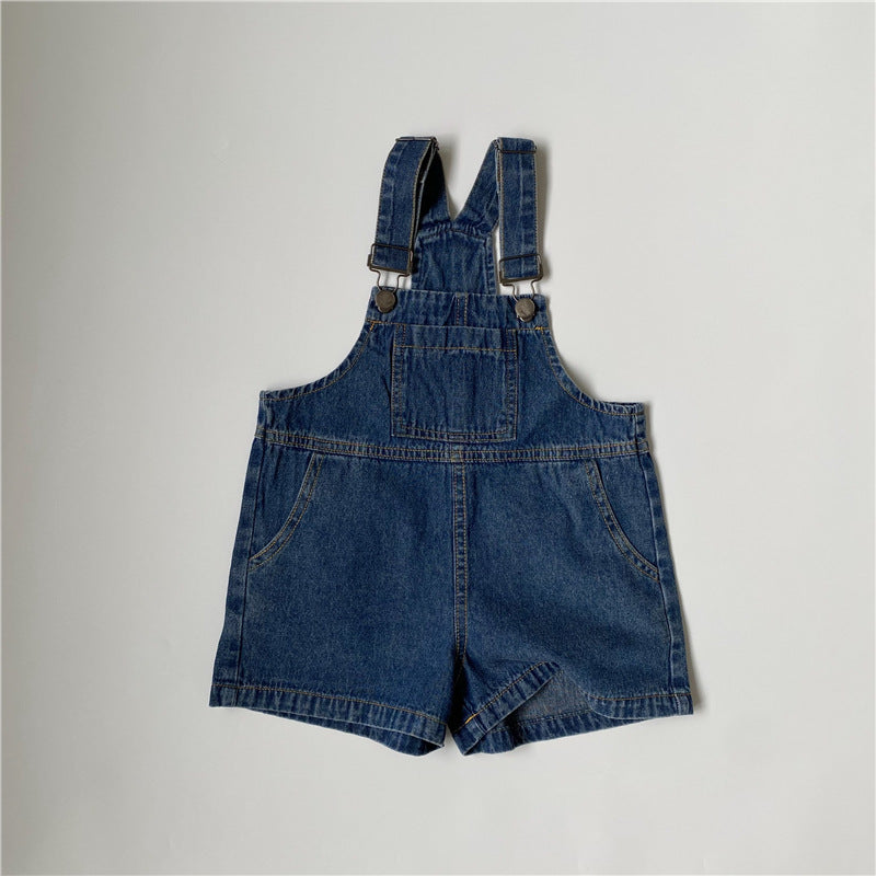 Korean new product children's thin denim suspenders overalls trousers