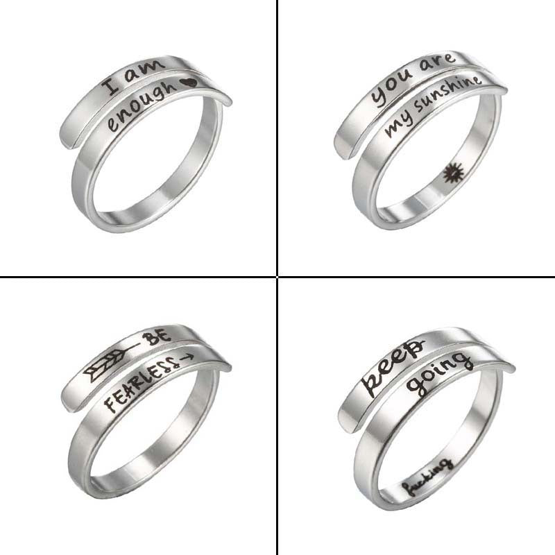 Open ring letter ring lettering double ring punk stainless steel ring