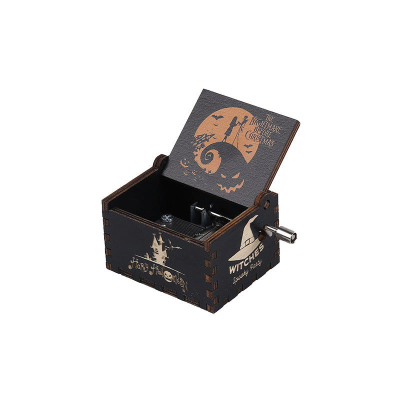 Halloween music box classical carving diy wooden hand-cranked music box boutique handicraft