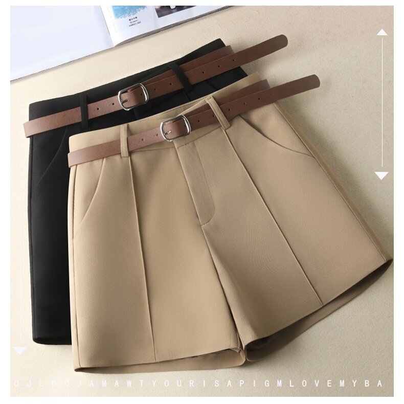 Fashion Suit Shorts Women Summer New High Waist Slimming All-Matching Slimming and Straight Casual Pants Women with Belt