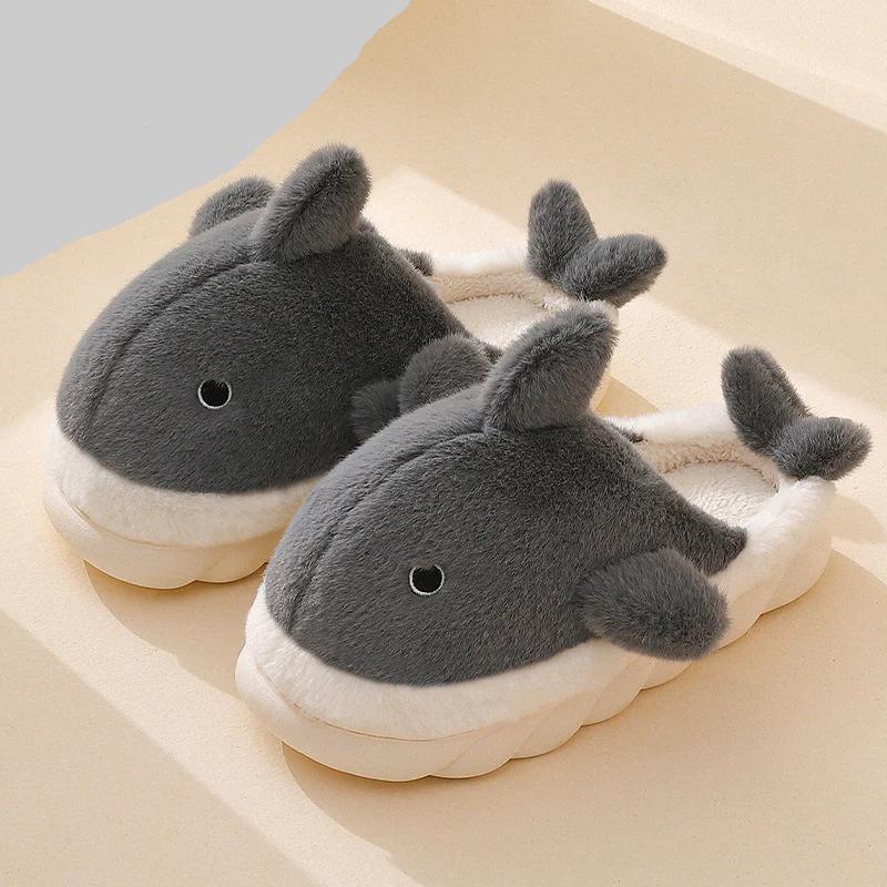 Cotton slippers winter warm indoor men's whale home cotton shoes women's confinement shoes wholesale autumn and winter stepping on shit feeling cotton slippers