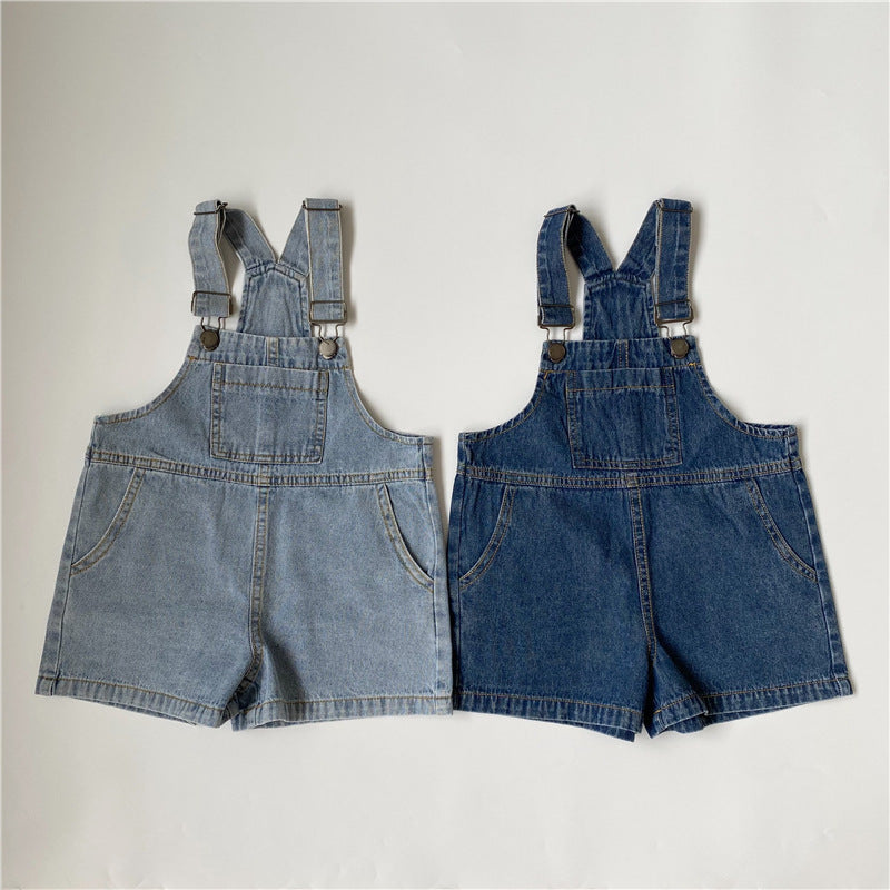 Korean new product children's thin denim suspenders overalls trousers