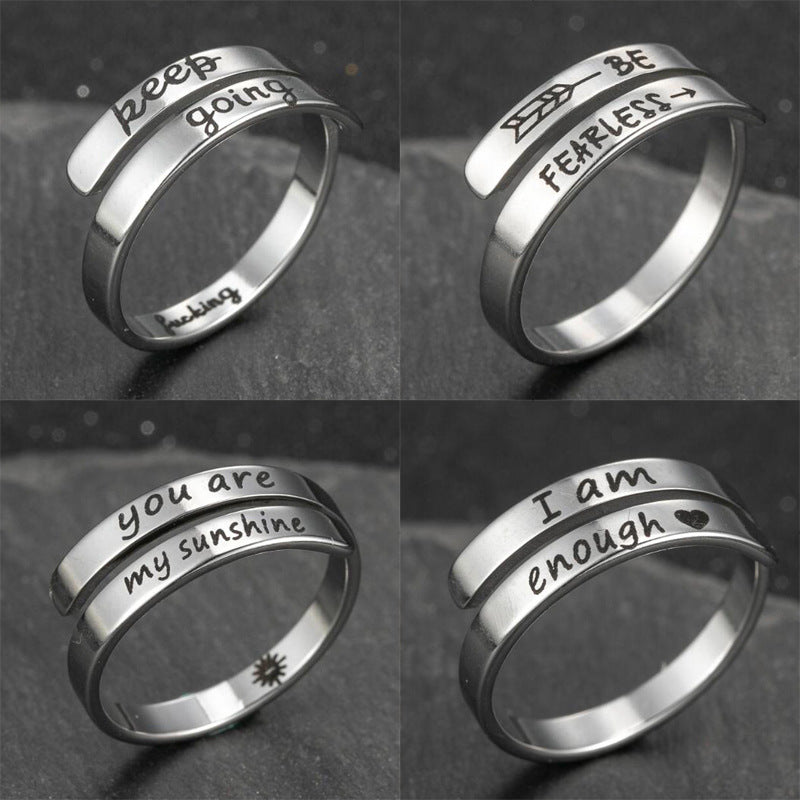 Open ring letter ring lettering double ring punk stainless steel ring