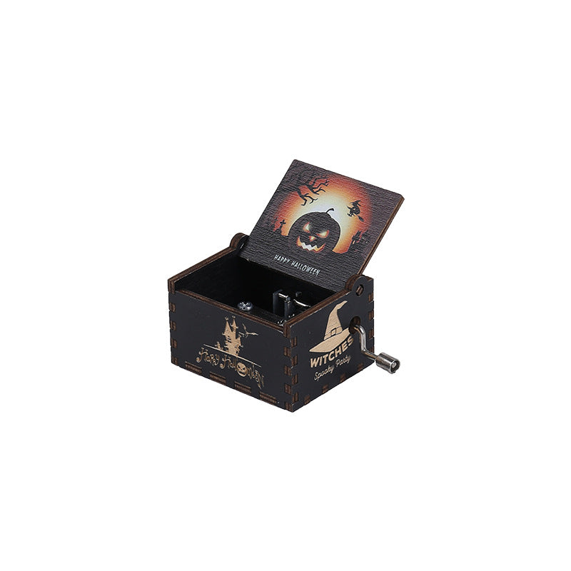 Halloween music box classical carving diy wooden hand-cranked music box boutique handicraft