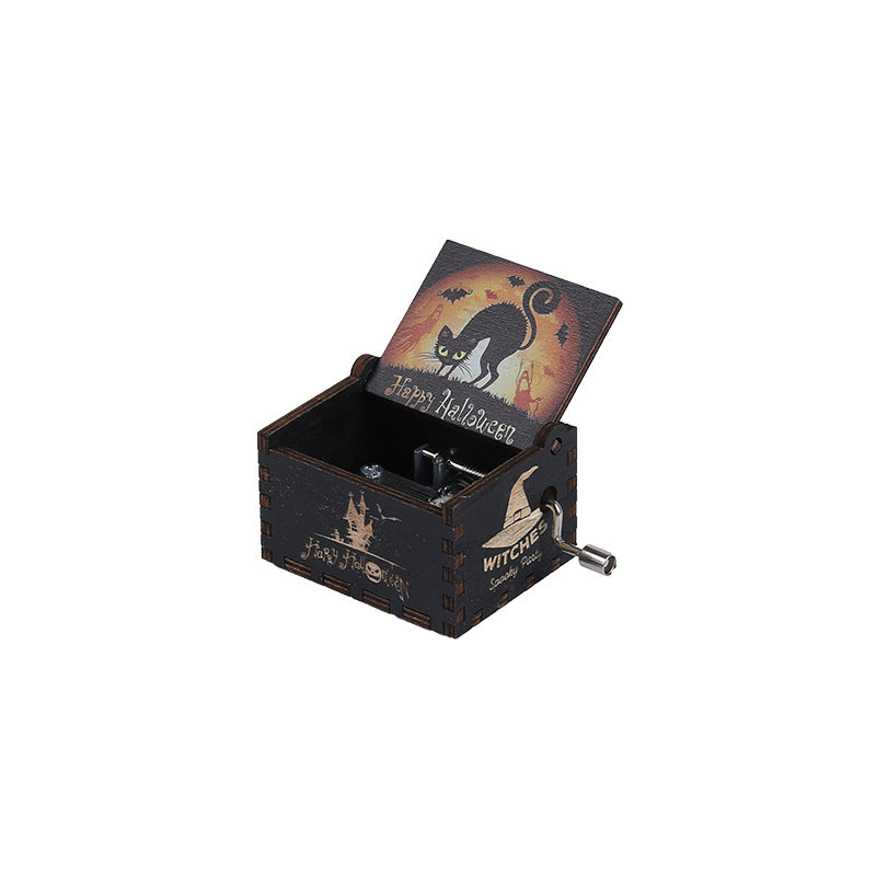 Halloween music box classical carving diy wooden hand-cranked music box boutique handicraft