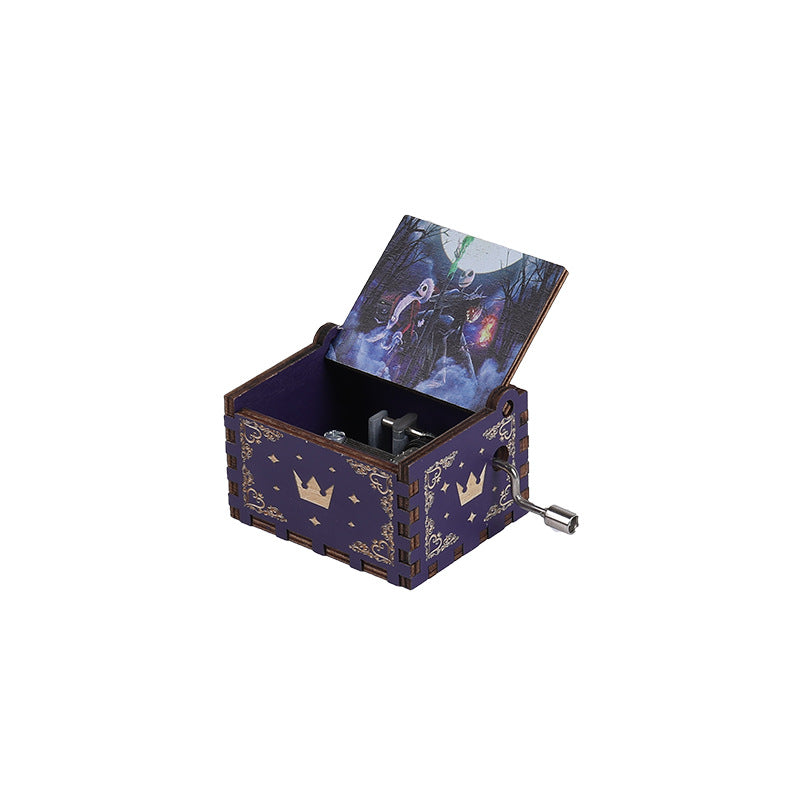 Halloween music box classical carving diy wooden hand-cranked music box boutique handicraft