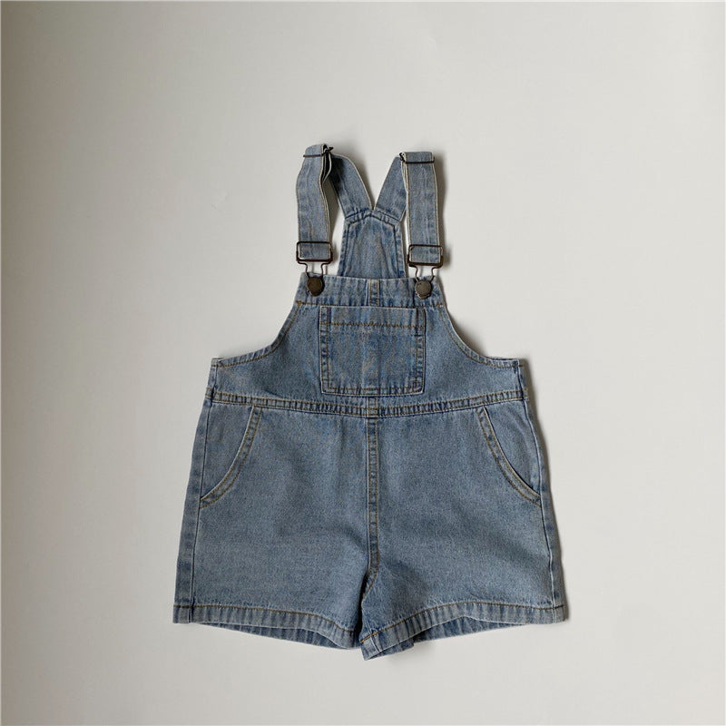 Korean new product children's thin denim suspenders overalls trousers