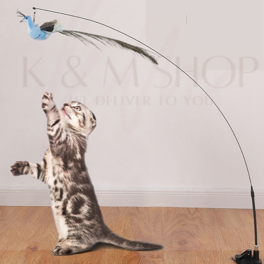 Bird Feather Automatic Cat Flirting Stick Long Rod Cat Bell Suction Cup Cat Toy Durable Cat Supplies Self-Enjoyment and Relief from Boredom